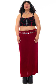 Vintage 90's Vampy Red Wine Stretchy Maxi Skirt