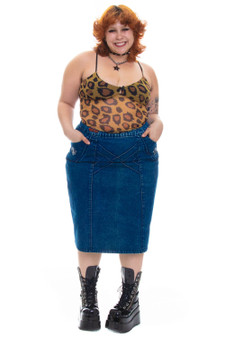 Vintage 80's Embroidered Denim Midi Skirt