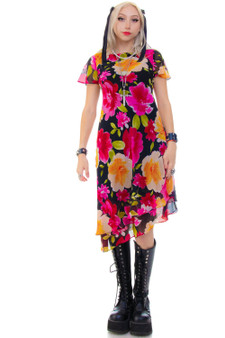 Vintage 90's Black Floral Mini Dress