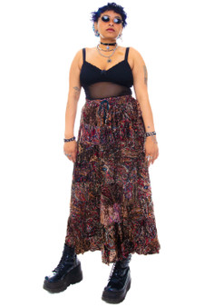 Vintage 90's Ruby N' Style Paisley Velvet Tiered Skirt