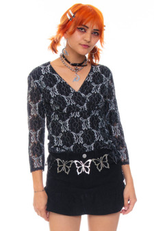 Vintage 90's Black & White Floral Lace Top