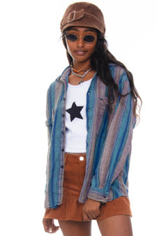 Vintage 90's Faded Grunge Blue Striped Flannel