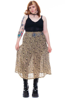 Vintage 90's Green Floral Pleated Skirt