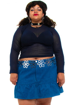 Vintage Y2K Navy Bluet Red Fishnet Top