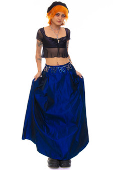 Vintage 90's Shiny Blue Midnight Maxi Skirt