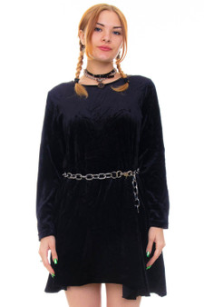Vintage 90's Precious Cargo Black Velvet Long-Sleeve Dress