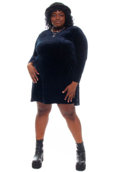 Vintage 90's Witchy Black Velvet Long-Sleeve Dress