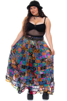 Vintage 90's Patchwork Tiered Ribbon Maxi Skirt