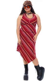 Vintage Y2K Striped Halter Rhinestone Dress