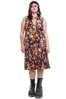 Vintage Y2K Brown Floral Wrap Dress