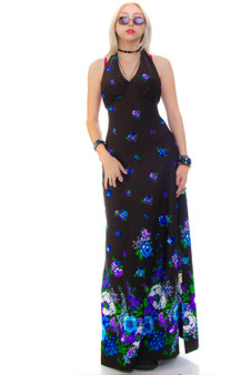 Vintage 70's Floral Halter Maxi Dress