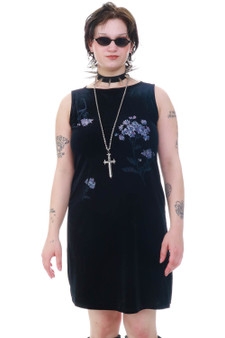 Vintage 90's Black Velvet Floral Dress