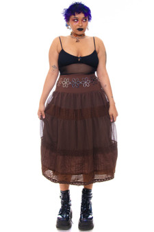 Vintage Y2k Brown Ruffle Tiered Maxi Skirt