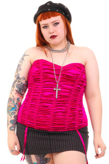 Vintage Y2K Hot Pink Frederick's Of Hollywood Rouched Corset Top