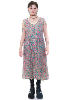 Vintage 80's Sleeveless Layer-Look Floral Maxi Dress