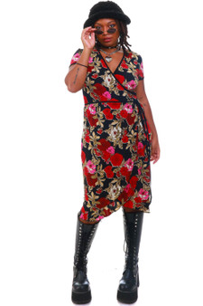Vintage Y2K Black Floral Wrap Dress