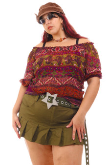 Vintage Y2K Boho Off-The-Shoulder Purple Paisley Top