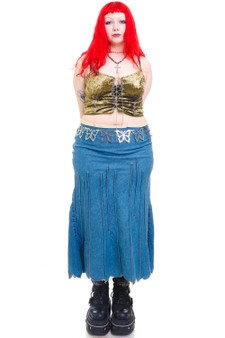 Vintage Y2K Pleated Denim Maxi Skirt