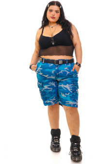 Vintage Y2K Icy Blue Camo Cargo Shorts