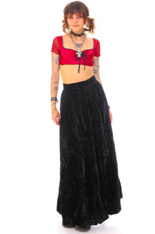 Vintage 90's Classic Witchy Black Velvet Maxi Skirt