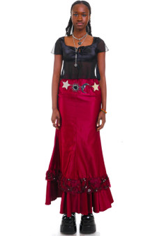 Vintage 90's Burgundy Ruffle Maxi Skirt