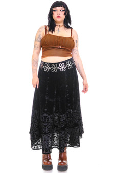 Vintage 90's Black Velvet Beaded Maxi Skirt