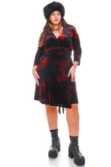 Vintage 90's Velvet Floral Wrap Dress