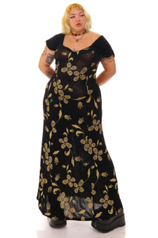 Vintage 90's Black & Tan Stretchy Maxi Dress