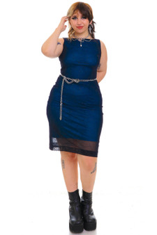 Vintage 90's Blue & Black Sparkle Midi Dress