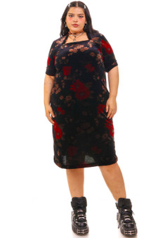 Vintage 90's Floral Velvet Midi Dress