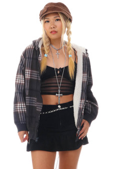 Vintage Y2K Cozy Warm Hoodie Flannel Jacket - S/M