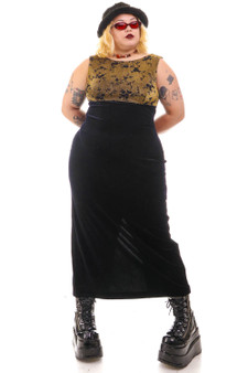 Vintage 80's Black & Gold Floral Velvet Tank Dress