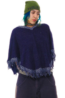 Vintage Y2K Blue Fringe Knit Shawl