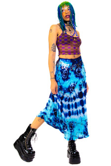 Vintage 90's Blue Tie-Dye Embroidered Fairy Maxi Skirt