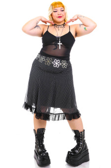 Vintage Y2K Polka Dot Ruffle Midi Skirt