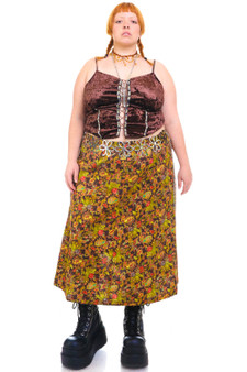 Vintage 90's Floral and Paisley Brown Maxi Skirt