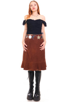Vintage 90's Brown Suede Midi Skirt