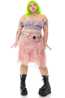 Vintage 90's Pretty In Pink Pattern Midi Skirt