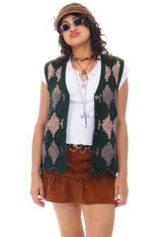 Vintage 90's Flower Button Up Sweater Vest