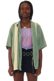 Vintage 90's Silk Bowler Stripe Button Up Top