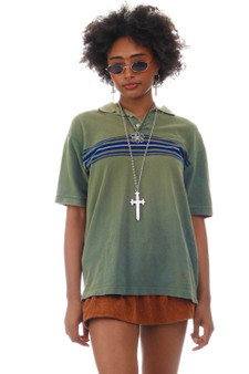 Vintage 90's Oversized Pullover Faded Green Striped Top