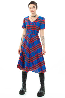 Vintage 90's Red and Blue Plaid Maxi Dress