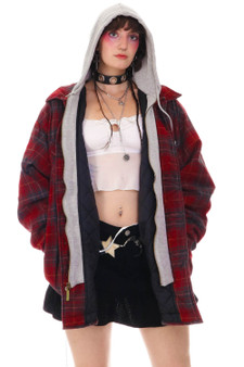Vintage Y2K Plaid Hooded Jacket