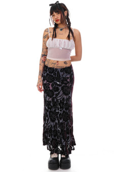 Vintage 90's Romantic Sheer Velvet Floral Maxi Skirt