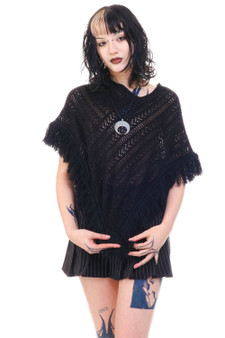 Vintage 90's Black Knit Fringe Poncho