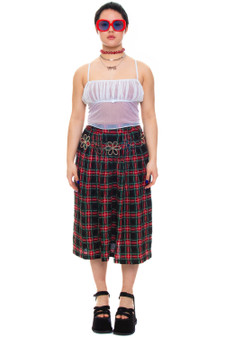 Vintage 90's Plaid Rayon Grid Maxi Skirt