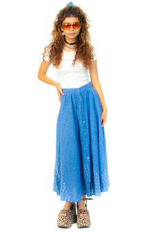 Vintage 80's Paper Denim Maxi Skirt