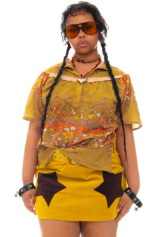 Vintage 70's Olive Floral & Lace Top