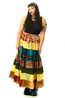 Vintage Y2K Patch Tiered Maxi Skirt