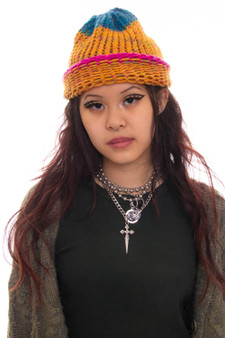 Vintage 90's Yarn Knitted Striped Beanie